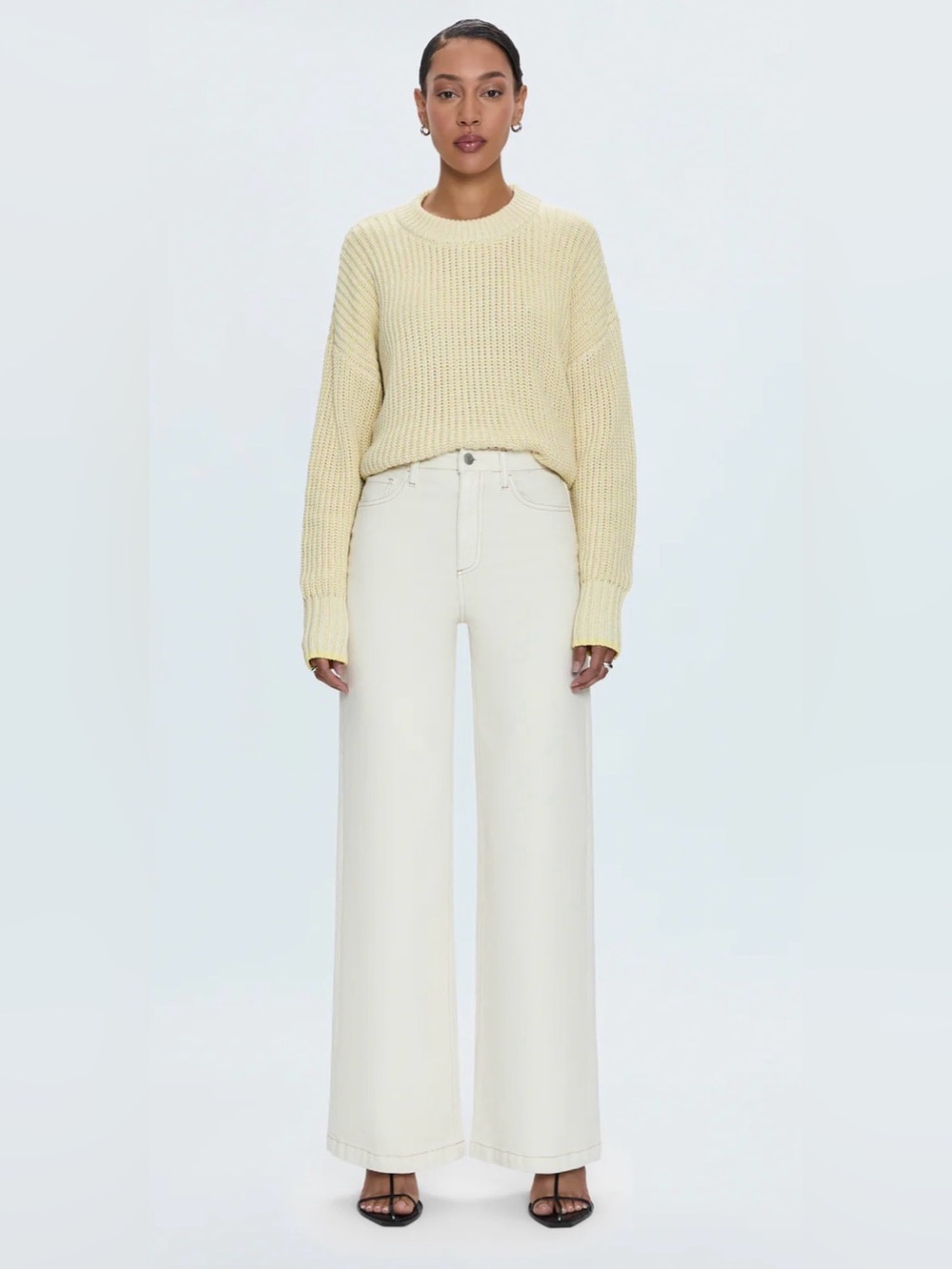 NWT Pistola Lana High Rise Ultra Wide Leg Jeans Ecru Cream Denim Size 28